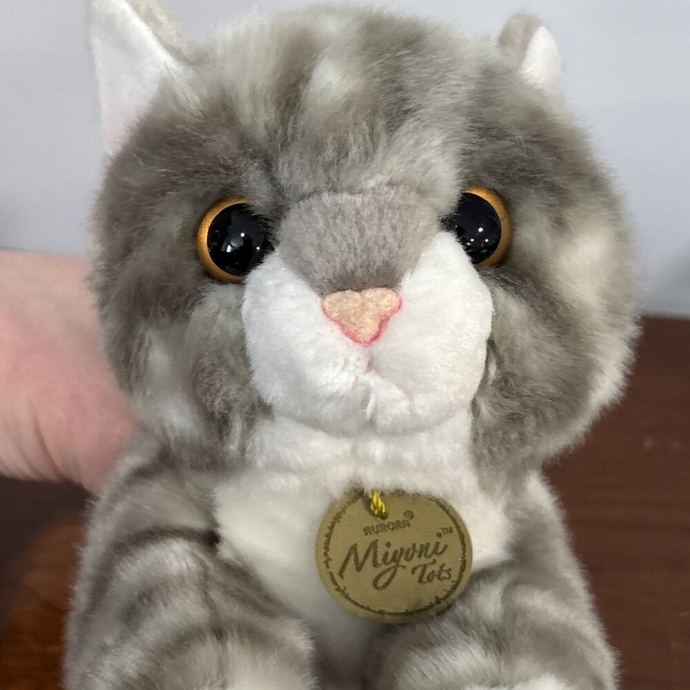Aurora Miyoni Tots Gray White Striped Tabby Kitty Cat Plush Stuffed Animal Toy - Picture 8 of 9